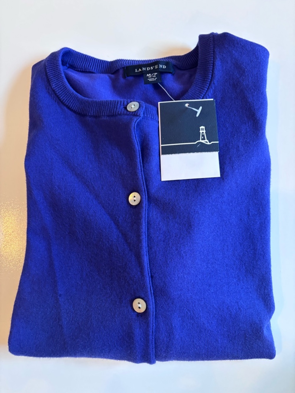 Lands' End Women's Petite M/P 10-12 Crewneck Button Cardigan Purple Saphire - Picture 10 of 11